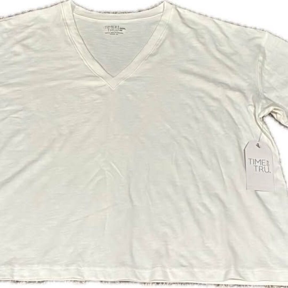 New Time and Tru Womens White Long Sleeve V-Neck Tee XXXL (22)